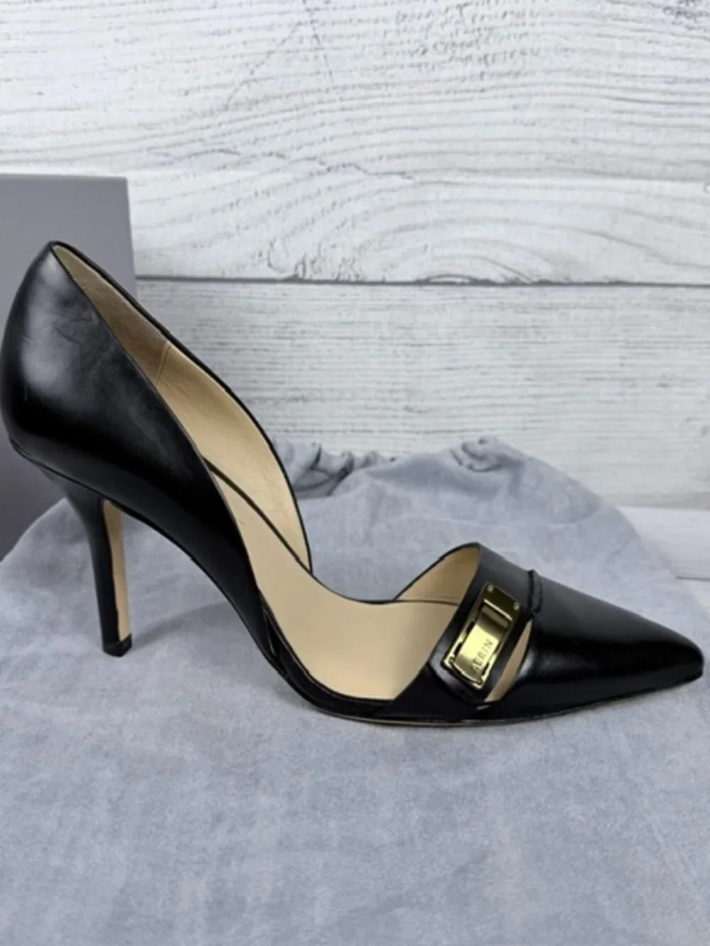 🖤 NIB AERIN Fatima Black Leather Pointed Toe D'Orsay Pumps Heels Size 8